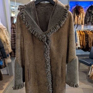Women's Brown Shearling Coat With Fringe